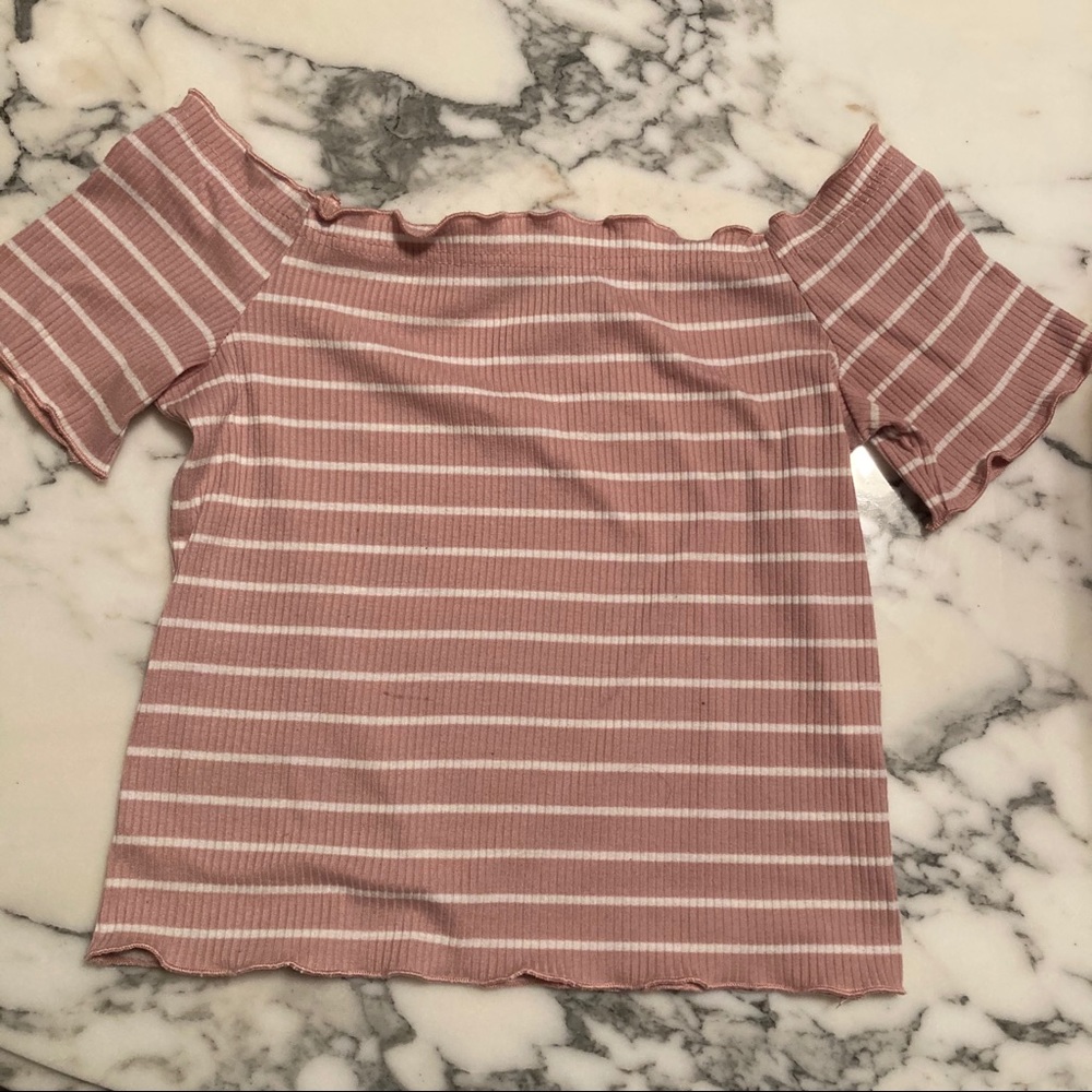 Off The Should Pink Stripped Crop Top